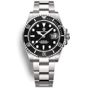 [미국배송] 롤티미 파가니 디자인 남성용 자동 시계 비즈니스 방수 아날로그 세라믹 무브먼트 회전 베젤 사파이어 크리스탈 100M 스테인리스 스틸 럭셔리 시계.