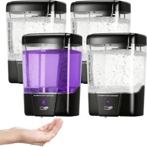 4팩 자동 비누 디스펜서 벽걸이 무접촉 액체 배터리 작동 600ml/20온스 상업용 손 세제 오피스 홈 키친