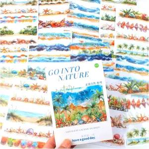 20장 해변 풍경 사전 컷 저널링 스티커북 스크랩북 콜라주 플래너 앨범 투명 PET 및 와시