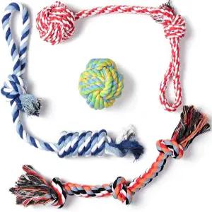 피다 강아지 로프 장난감 4팩 이빨이 튼튼한 코튼 씹기 줄 실내외 운동 인터랙티브 오워 세트 지루함을