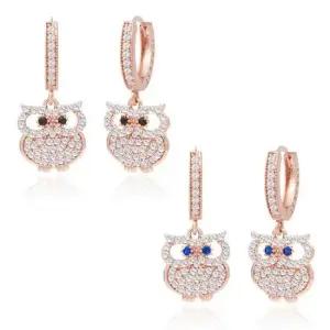 진주귀걸이 금침 큐빅부엉이 드롭 원터치링 로즈골드 귀걸이 14K