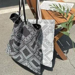 가벼운 여성 페이즐리 사각 끈 에코백 숄더백 쇼퍼백