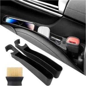 VKQTS 2팩 카시트 갭 필러 정리함 자동차 인테리어 브러시 포함 휴대폰/키 보관 슬롯이 있는 안티드롭