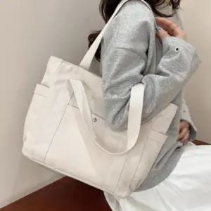 데일리 숄더백 튼튼한 무지 캔버스 포켓 빅사이즈 에코백