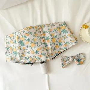 포유렐라 옐로우 플라워 3단 자외산차단 양산 미니 초경량 암막 우양산 양우산 우산