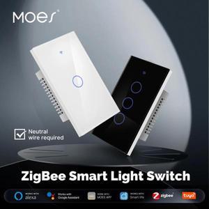 MOES Tuya ZigBee 전등 스위치 터치 유리 패널 내화성 중립 와이어 필요 Alexa Google 홈으로 원격 제어 작