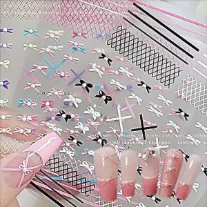 네일아트 러블리 진주스톤 리본 5D 엠보 스티커 3종