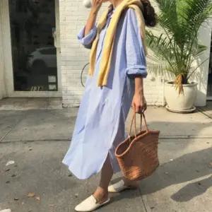 여성 오버핏 루즈핏 임부복 포켓 긴팔 롱 셔츠 원피스