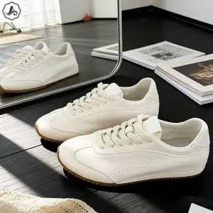 [애슬릿] 가죽 스니커즈 발편한 쿠션 레이스업 화이트 단화