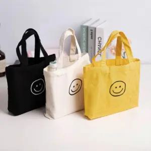 옆집샵 미니 스마일 에코백 캔버스 가방 가볍게 들고 나가는 기분 좋은 손가방 판촉물 장바구니