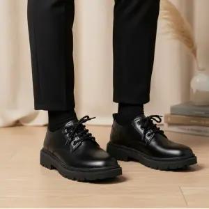 남성 더비 베이직 레더 매트 두꺼운굽 슈즈