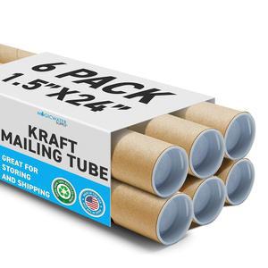 포스터, 예술품, 공예품, 문서의 배송 및 보관을 위한 매직워터 서플라이 메일링 튜브 - 1.5인치 x 24인치 크래프트 6팩 문서 보관용