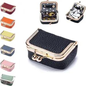 정품 가죽 주얼리 여행 케이스 미니 휴대용 정리함 키스 잠금 및 팁 방지 디자인 귀걸이 반지 동전 지갑