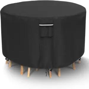 NYFITY 원형 파티오 가구 커버 야외 식탁 및 의자용 500D 헤비 듀티 방수 UV 저항 62인치 다이아 x 28인치