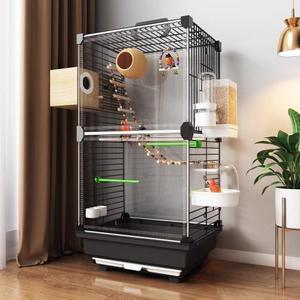 투명한 장식 케이지 앵무새 새장 더블 레이어 대형 공간 새 용품 서랍 트레이가있는  대화 형 하우스