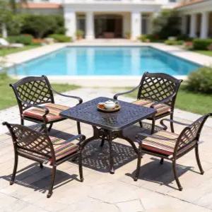 북유럽 앤틱 야외 4인용 주물 알루미늄 사각 테이블 세트 예쁜 철제 정원 빈티지 레트로