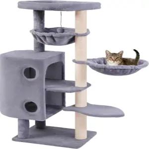 실내 고양이를 위한 대형 콘도가 있는 HUITREE 45인치 캣 트리 타워 긁힘 기둥이 보드 및 장난감 다단계