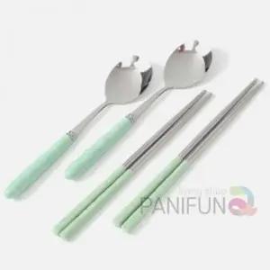 ( )휴대용 수저 2세트그린 도시락수저 수저커버 휴대용젓가락 숟가락통 스텐수저세트