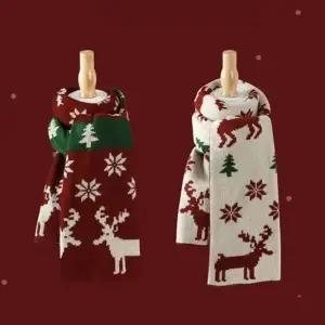 (색상 레드)은창양면 매직 루돌프 크리스마스 니트 목도리 스카프 크리스마스 여성 봄 롱 스카프 가을 겨울