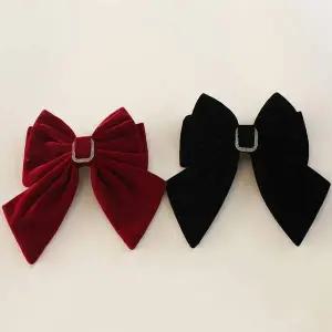 여자 스퀘어큐빅 벨벳 리본 자동핀 블랙 레드 헤어핀