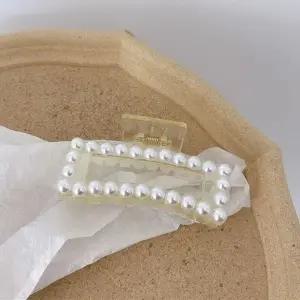 사각 진주 헤어핀 머리핀 올림머리 중단발묶음 스타일