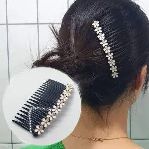 빗핀 올림머리 클립형 플라워 헤어빗핀 화이트