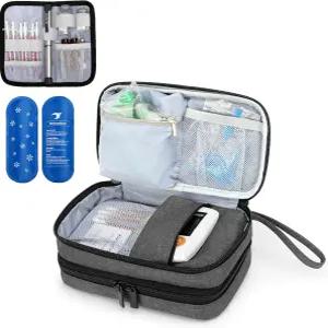 LUXJA 인슐린 여행 케이스 2개의 스팩 혈당 측정기 및 기타 용품용 이중층 그레이