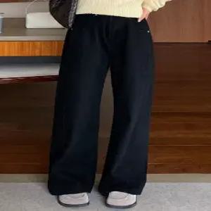 3117 블랙 슬럽 절개 와이드핏 데님 (one color) 히든밴딩