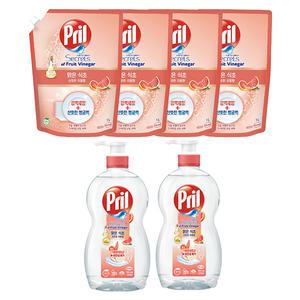 프릴 맑은식초 자몽 용기 700ml, 2개 + 리필 1L, 4개