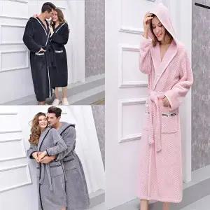 후드 샤워가운 목욕 가운 커플 수면 잠옷 와플