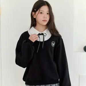 [모데쯔]주니어 10대 봄 특양면 리본 레이어드 티셔츠 등교 스쿨룩 초등학생