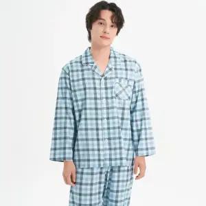 메이플라워 블루체크 긴팔 주자 순면 남성 빅사이즈 잠옷 세트