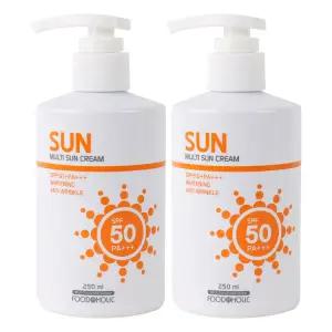 (2개)푸드어홀릭 멀티 선크림 250ml SPF50 PA+++펌프형 /백탁없는 혼합자차 썬크림 선블록 자외선차단제