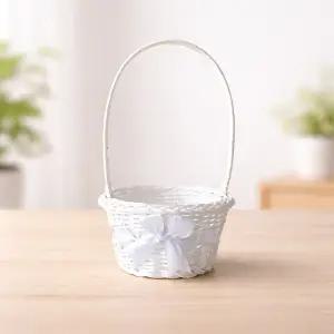 M 미니 PP 리본 손잡이 바구니 화이트 ( 부활절 달걀 계란바구니 할로윈 사탕 떡포장 꽃바구니 )