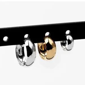 [애슬릿] 전체 실버 반 파이프 링 귀걸이_중