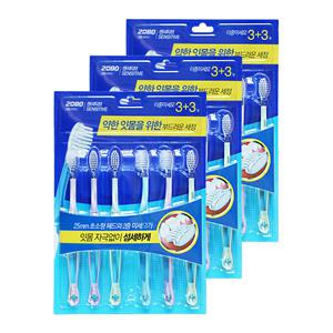 애경 2080 덴탈클리닉 센서티브 칫솔 이중미세모 6입 3개 양치