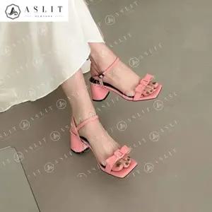 [애슬릿] 여성 스퀘어 토 리본 청키 힐 샌들