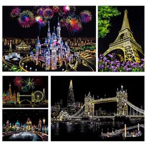 스크래치 페이퍼 아트 활동 미술 놀이 종이 색칠 집콕 취미 키트 엽서 컬러링 펜 도안