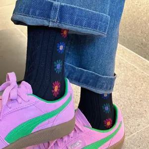 국산 여성 플라워 꽃 패턴 포인트 중목 양말 2종 4켤레