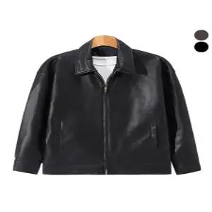 [후앙스]오버핏 베이직 미니멀 집업 레더 자켓 DRJP9267