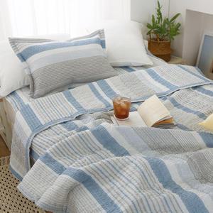브룩스 여름이불 베개커버 세트 스트라이프 시원한 여름 시어서커 슈퍼싱글 이불 블루