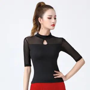 여성 물방울 트임 라틴댄스 상의 밸리 라인 공연여자