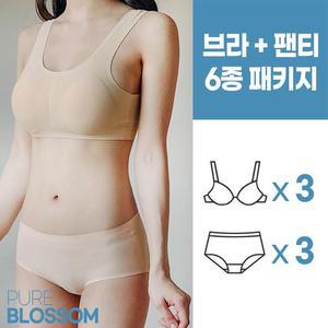 [퓨어블라썸] [6종세트] 세컨 스킨 라이크 메쉬 브라3+팬티3 세트/빅사이즈