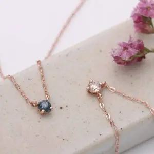 14K 정품 로즈골드 로제 1부 천연 다이아몬드 목걸이-W764474