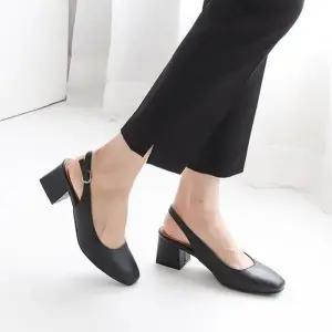 ONM 국내제작 각코 베이직 스트랩 통굽 슬링백 미들힐
