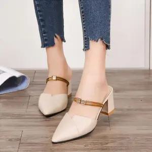 ONM 여자 펌프스힐 스타일 2컬러 1P 스트랩 고품질 뮬 데