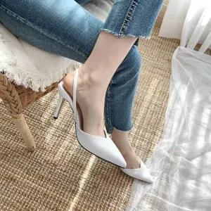 ONM 스틸레토 뾰족코 밴딩 스트랩 슬링백 하이힐 구두 4f