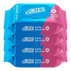 스카트 잘닦이는 살균 소독 티슈 60매 X 4개