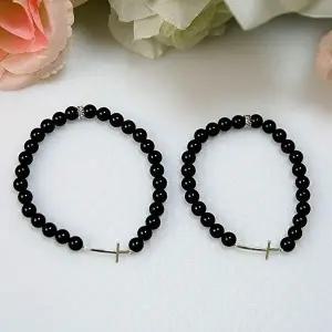 실버 가는 십자가 남자 여자 커플 원석 팔찌-W1876D0