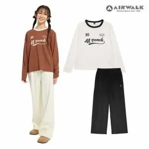 [보리보리/에어워크 주니어]배색 라운드 티 와이드 밴딩팬츠 상하세트